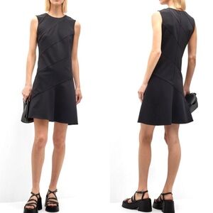 THEORY Black Precision Ponte Diagonal Drape Sheath Dress Size 10